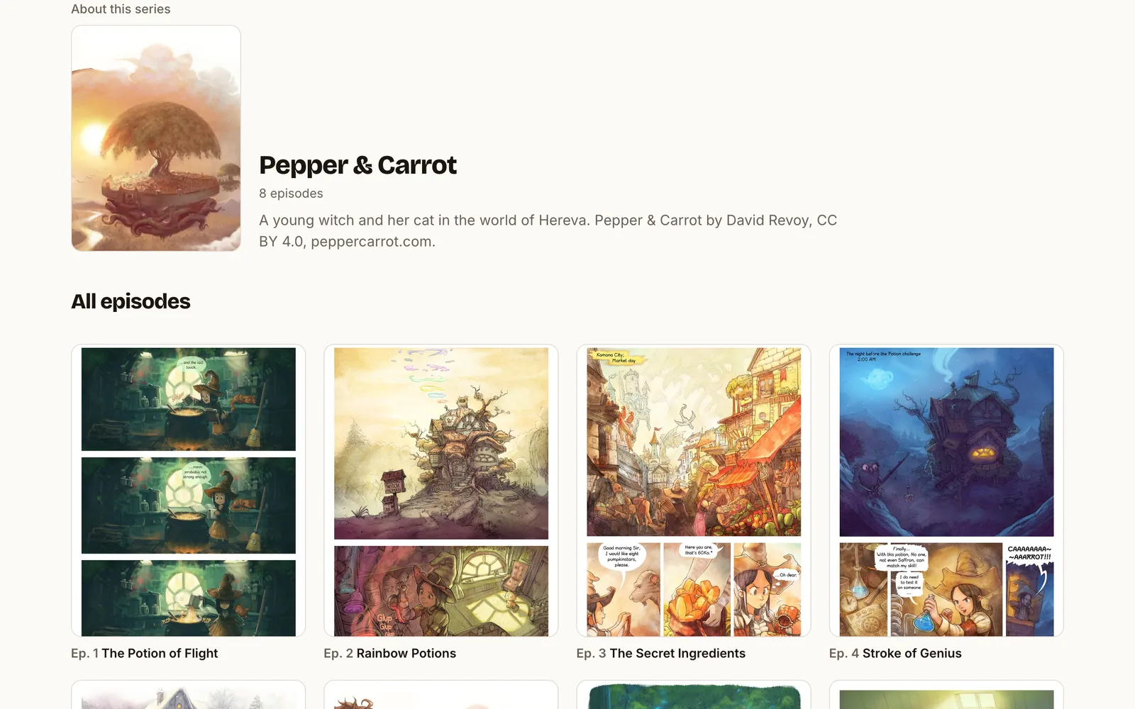 A series page with chapters